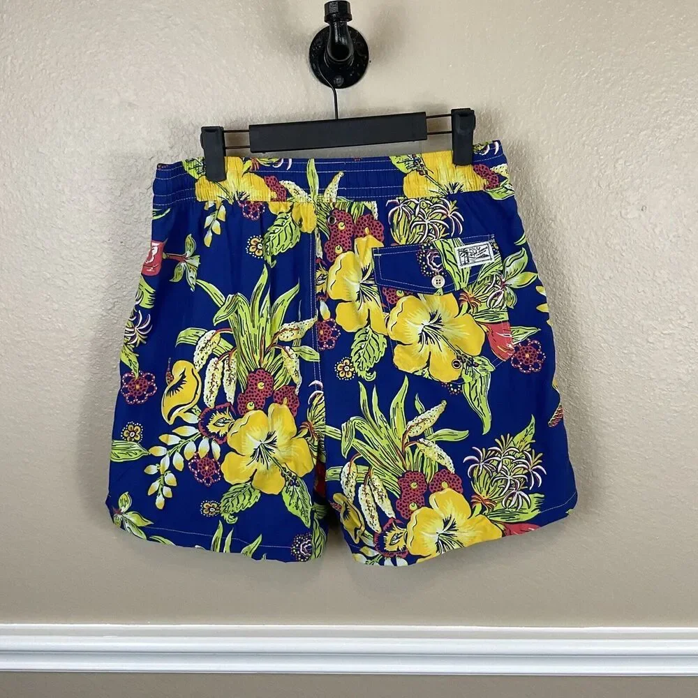 Polo Ralph Lauren Mens Swimwear Trunks Sz M Hawaiian Floral Beach‎ Tropical H3